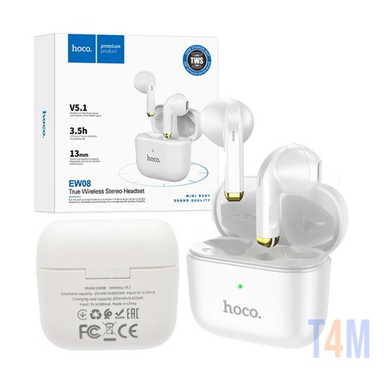Auscultadores True Sem Fio Hoco EW08 Studious Bluetooth V5.1 Branco